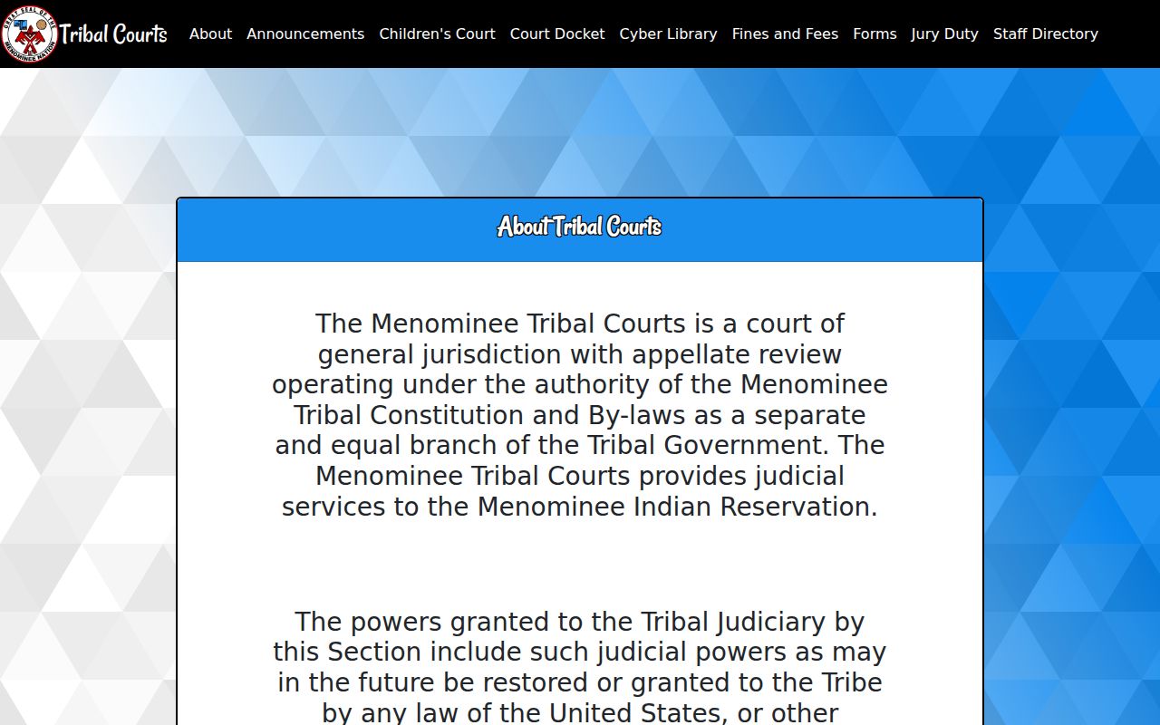 Menominee County tribal criminal court case types