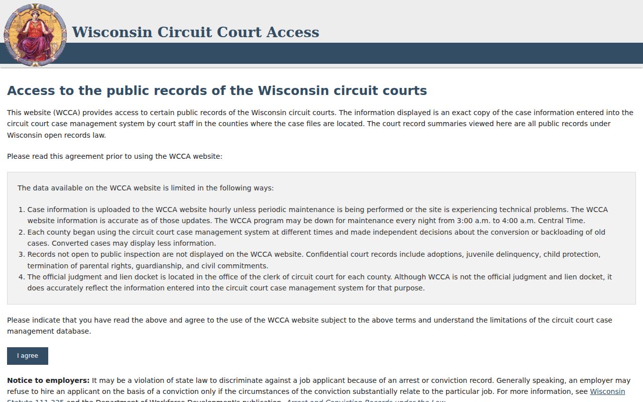 Menominee County criminal case records WCCA search fields