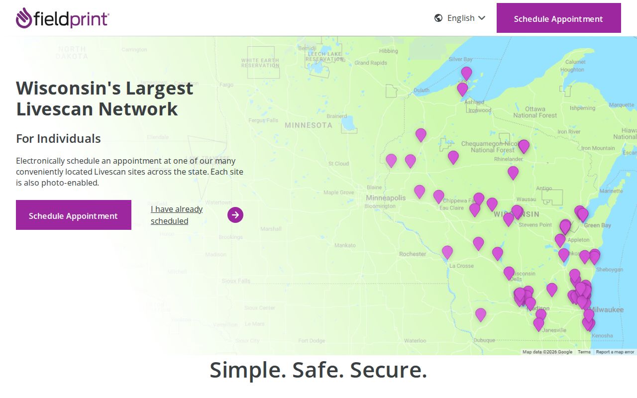 Menominee County criminal history Fieldprint Wisconsin appointments